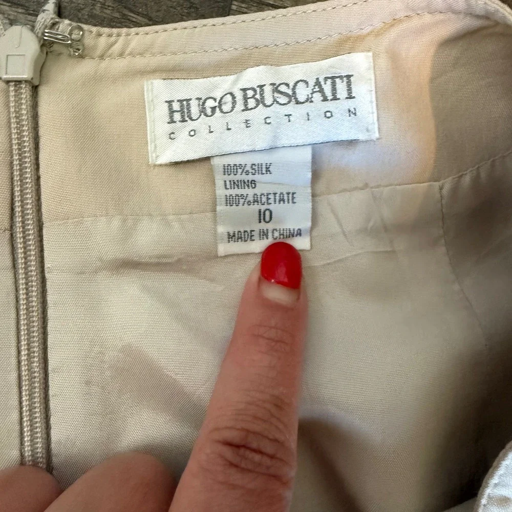 Hugo Buscati 100% Silk Skirt Beige Career Wear Business‎ Casual Women's Size 10